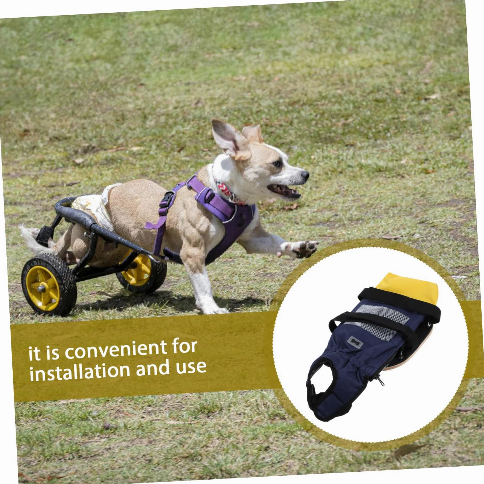 Carrellino con Ruote per Cani Disabili con Supporto per Zampe Posteriori, Realizzato in Poliestere e Legno, Portatile, per Uso Interno ed Esterno