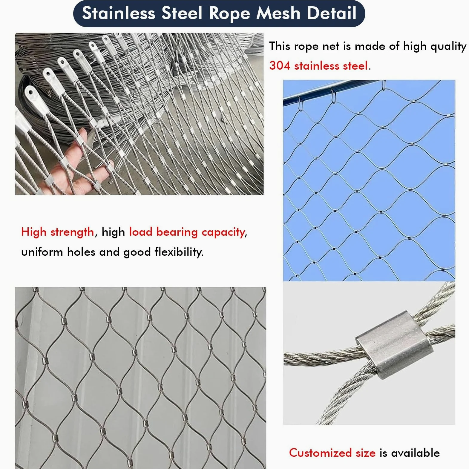 CHENWMZ Rete di Sicurezza in Acciaio Inossidabile per Recinzione Esterna, Gabbie per pollame e Animali, Rete Metallica Flessibile e Riutilizzabile, 3 m x 4 m/9,8 Piedi x 13 Piedi