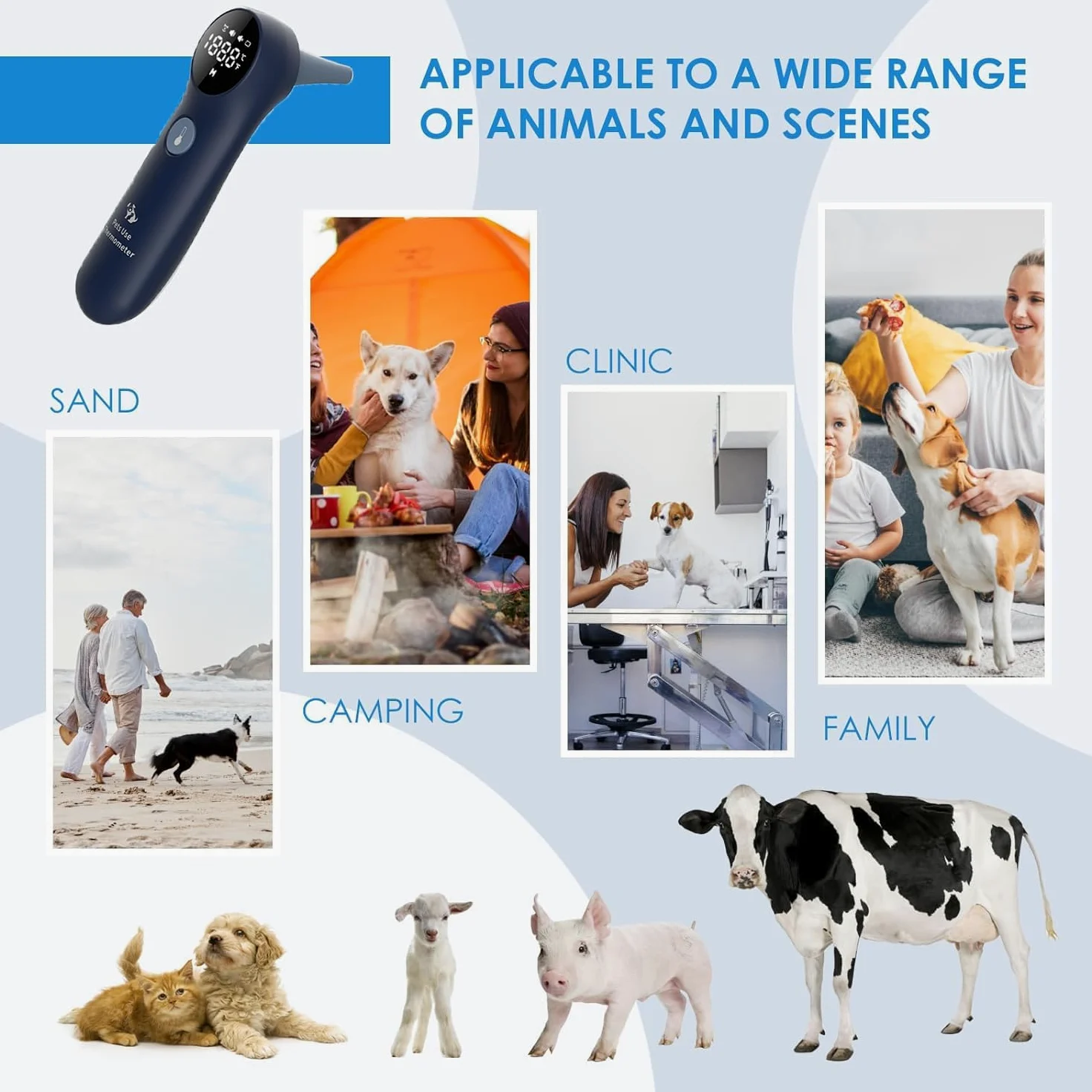 Termometro auricolare per animali domestici 2023NEW, sonda lunga per condotto uditivo per animali domestici, conversione ℃/℉ e pulsante dedicato per il cambio del suono, veloce e preciso