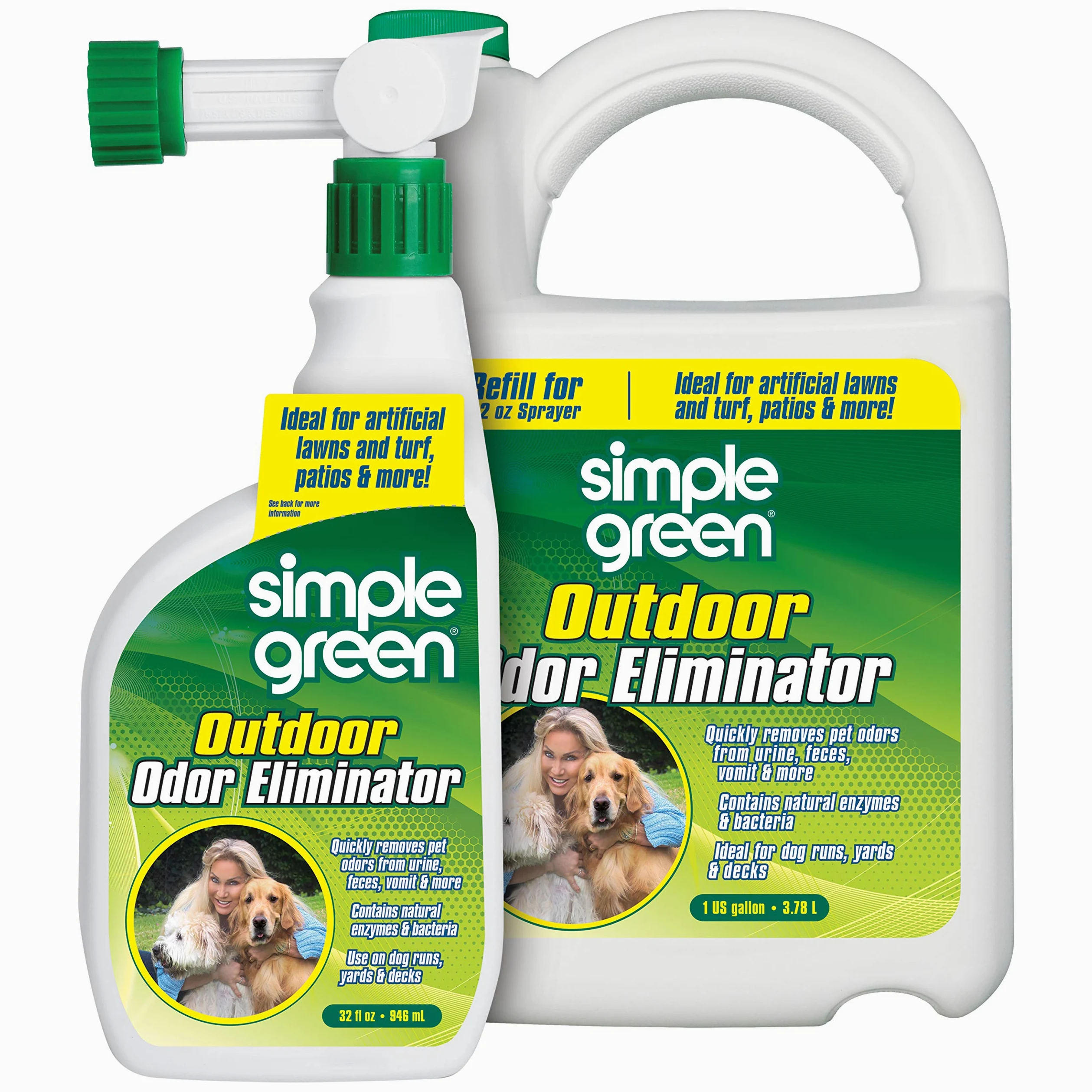 Simple Green - Elimina odori per animali domestici per esterni, ideale per erba artificiale e cortile (flacone spray da 1 litro e una ricarica da 3,8 litri)