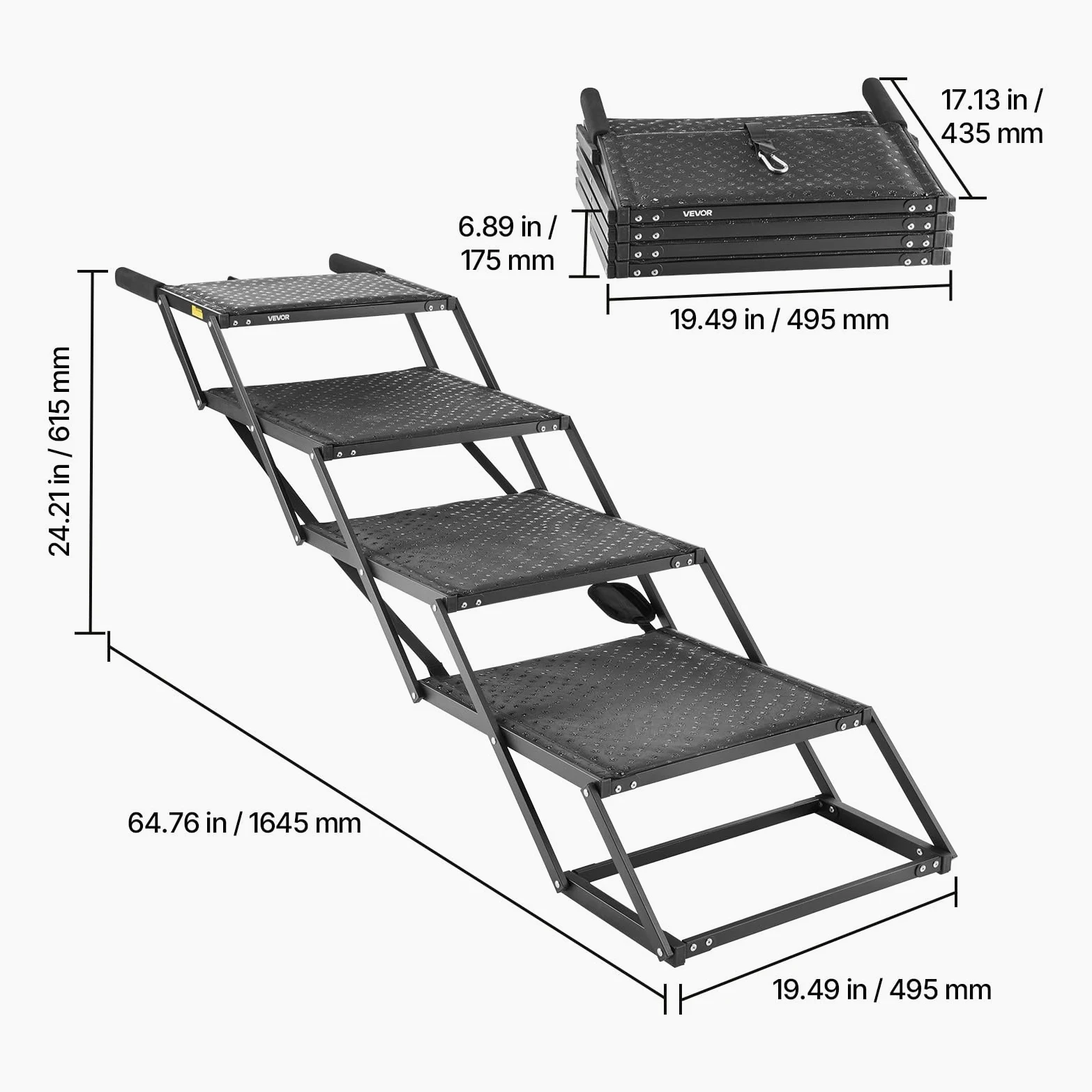 VEVOR Scaletta Pieghevole per Auto per Cani Animali Domestici, Scala Pieghevole a 4 Gradini per SUV Camion Letti Divani per Animali Domestici Carico max 113,4 kg Superficie Antiscivolo Extra Large