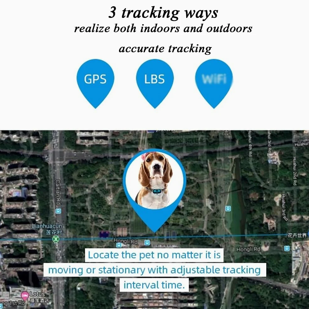 GPS Dog Tracker, collare intelligente ricaricabile per animali domestici con tracciamento e luci LED, sistema di contenimento per animali domestici per Corgi e Shiba Inu, dati sportivi e allarme