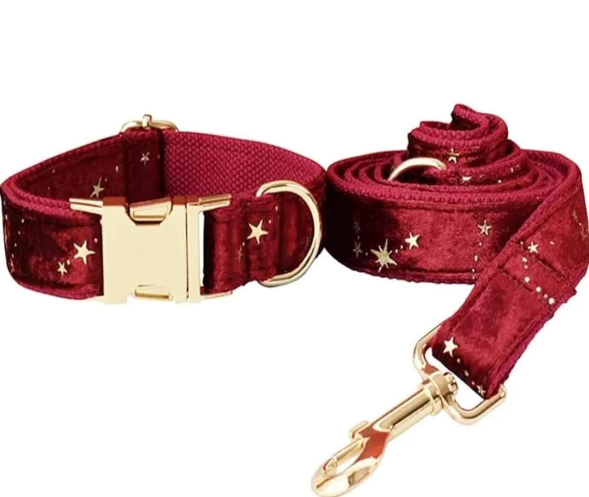 Morbido Guinzaglio Per Cani Collare Per Cani Personalizzato E Guinzaglio Per Animali Domestici In Velluto Rosso Natalizio Con Stelle Dorate Antiscivolo Flexi(27-41cm)