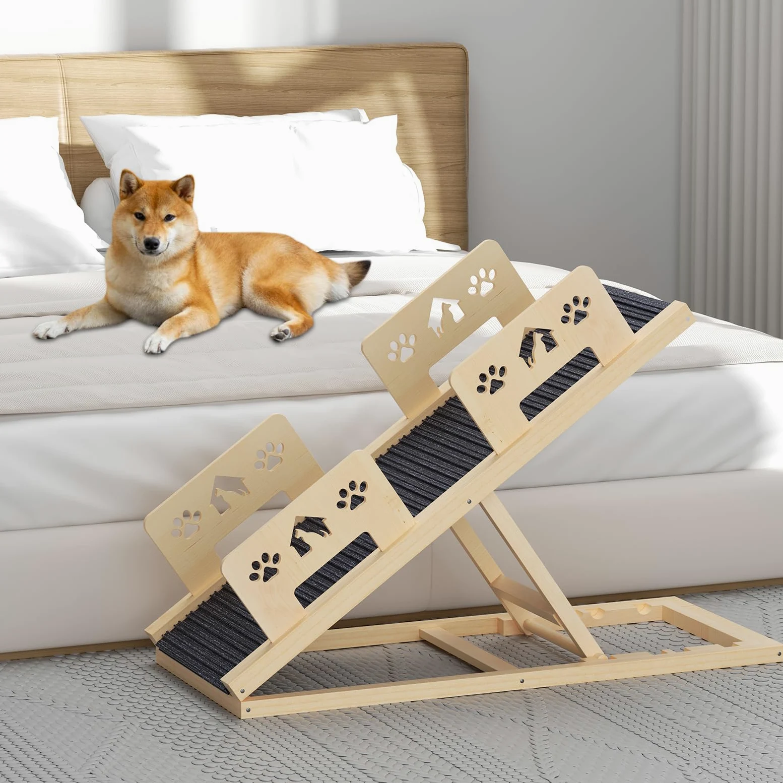 Rampa per cani da 100 cm, 4 livelli di altezza regolabile da 35 cm a 58 cm, rampa per cani in legno, pieghevole, per cani di taglia grande