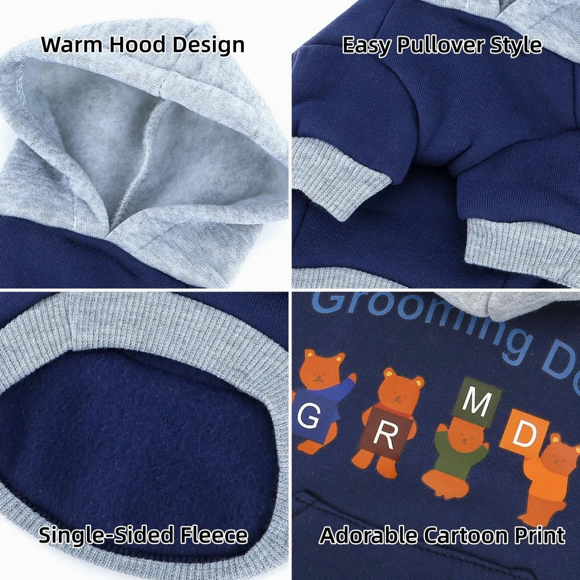 XHYRHTS Felpa con cappuccio in pile per cani con stampa simpatico cartone animato per razze Xsmall piccole, calda felpa pullover colorblock con anello a D, morbido abito invernale per cuccioli gattini