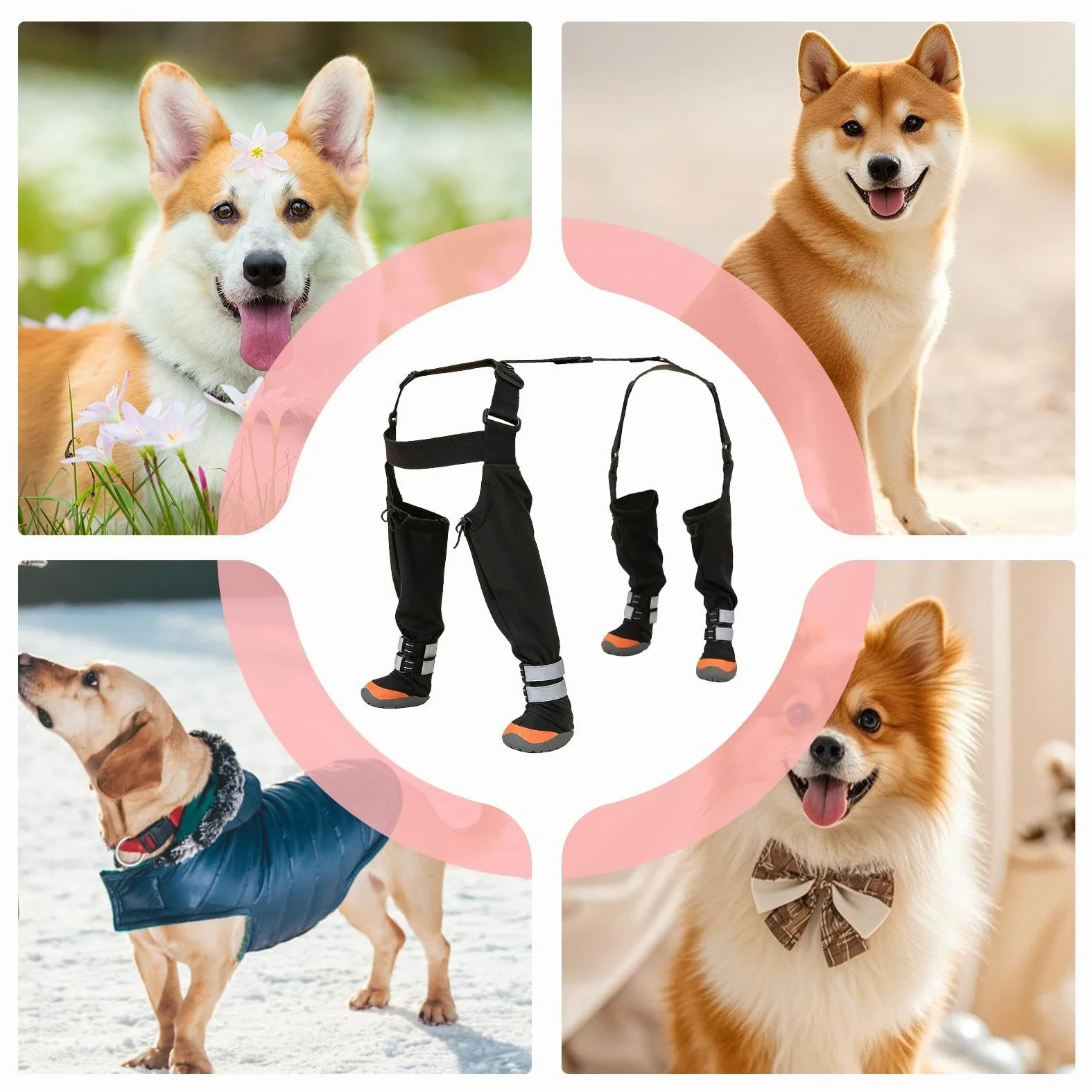 Stivaletti Regolabili per Cani Proteggi Zampe Impermeabili | Pantaloni da Neve Antiscivolo Regolabili con Striscia Riflettente Per Zampe Cucciolo Clima Freddo Neve Inverno