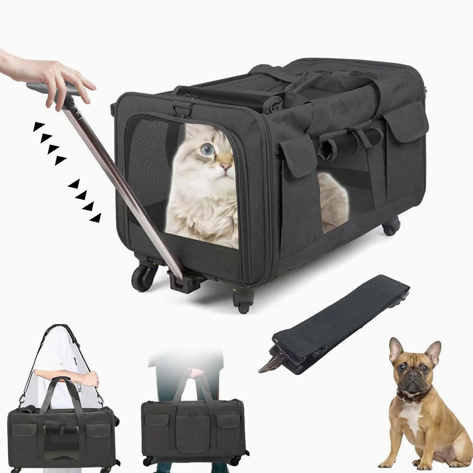 Scatole per il Trasporto di Gatti con Ruote Girevoli Rimovibili, 30L Gatto Grande Trolley, Portatile per Animali Pieghevole Zaino per Cani Gatti Estensibile, Trasportino per Gatti all'aperto e a Casa