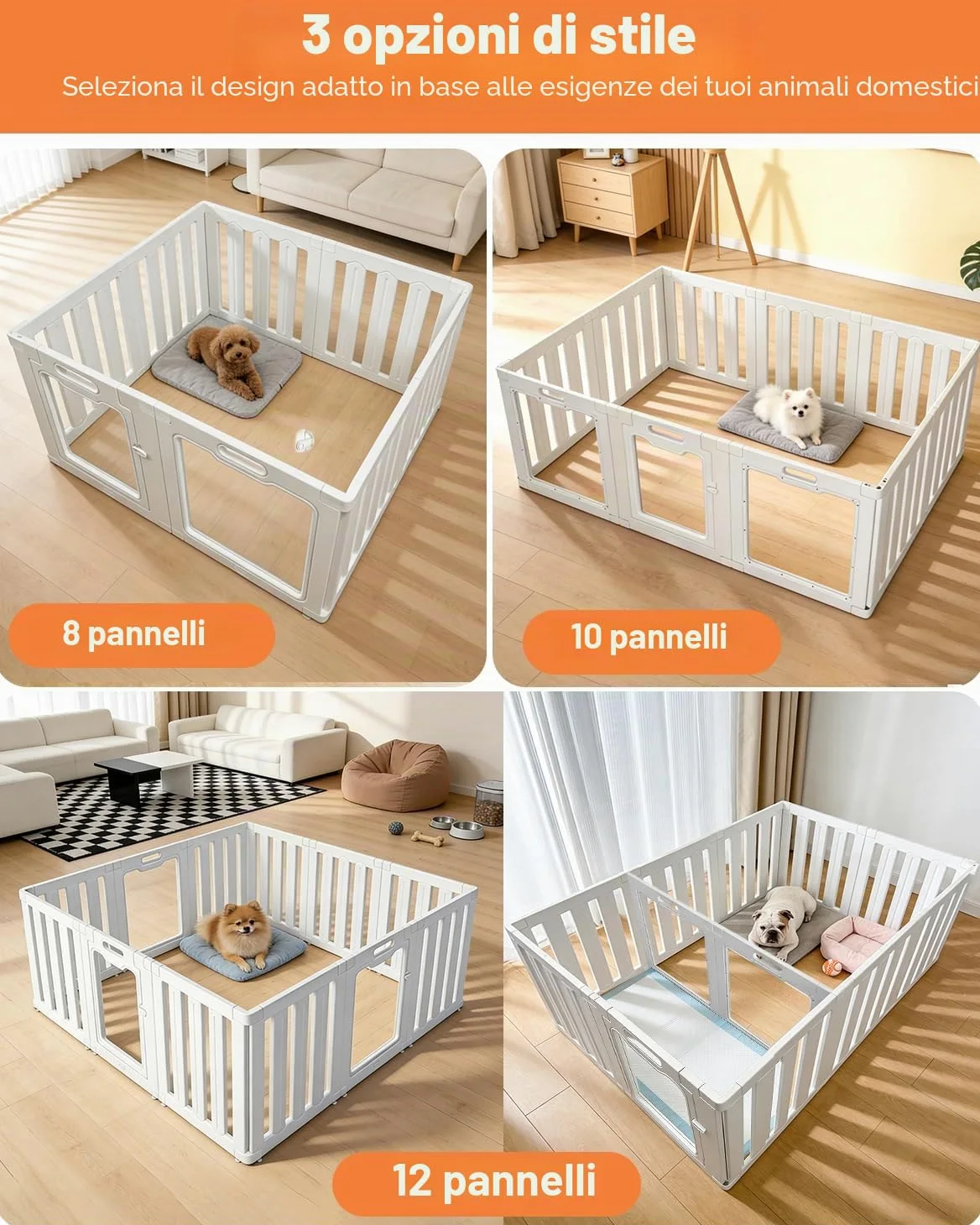 Recinto per Cani da Interno in Acrilico 100 × 60 cm, 8 pannelli Recinto per Cani Pieghevole, fai da te per cani di piccola e media, gatti e conigli, recinzione in plastica per interni, colore bianco