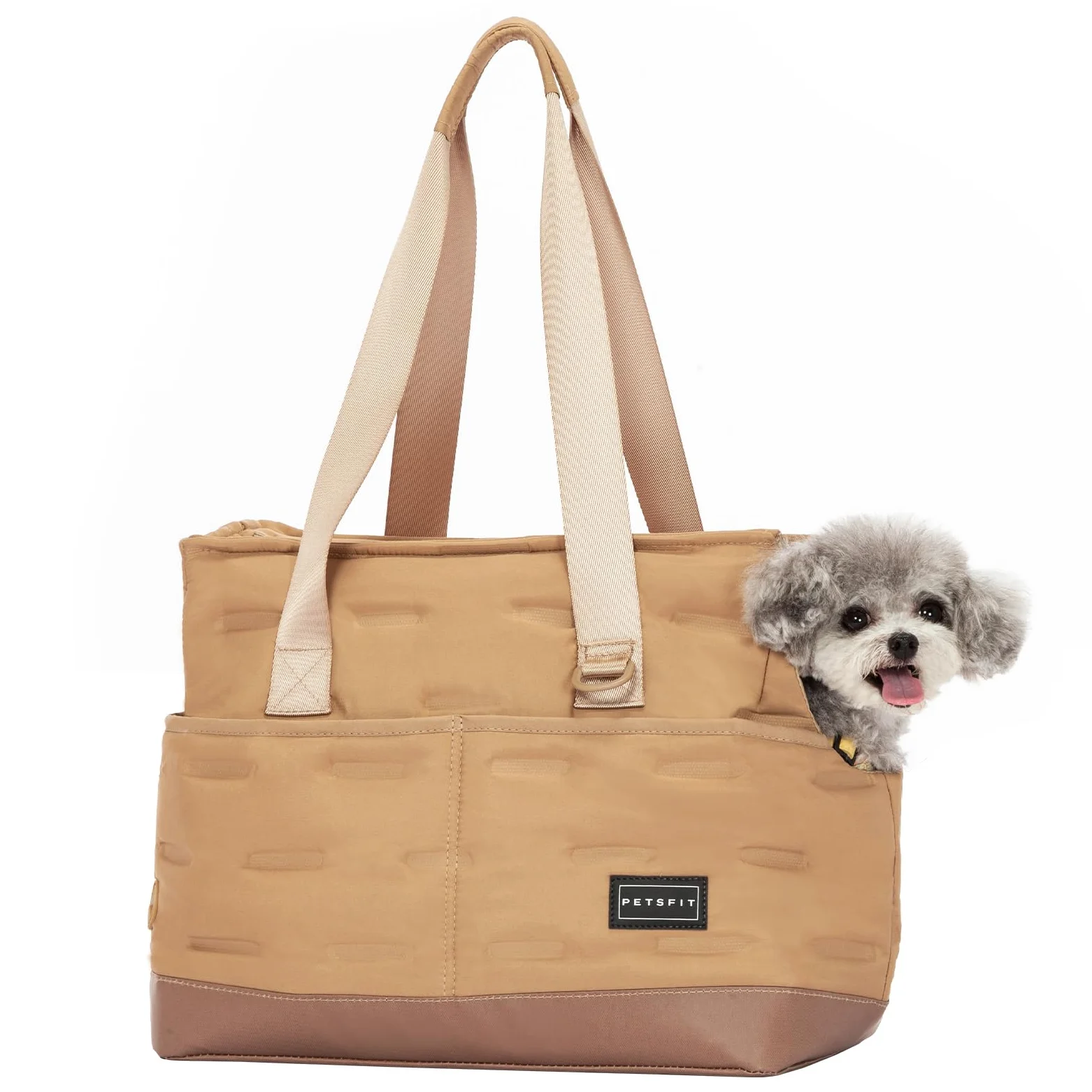 Petsfit Borsa per cani, guinzaglio di sicurezza regolabile, trasportino per animali domestici portatile, con tasche, fondo in TPU impermeabile, cachi