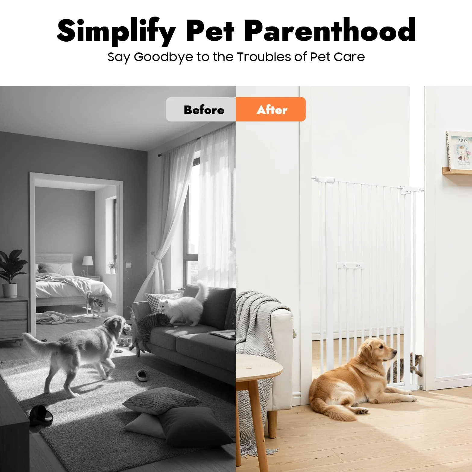 Cancelletto per Gatti 150cm Porta Extra Alta, Porta Senza Fori per Animali Domestici, Cancelletto Estendibile per Gatti, Regolabile 76-85cm, Distanza Tra Aste 3.5cm, Apertura Porta 180°