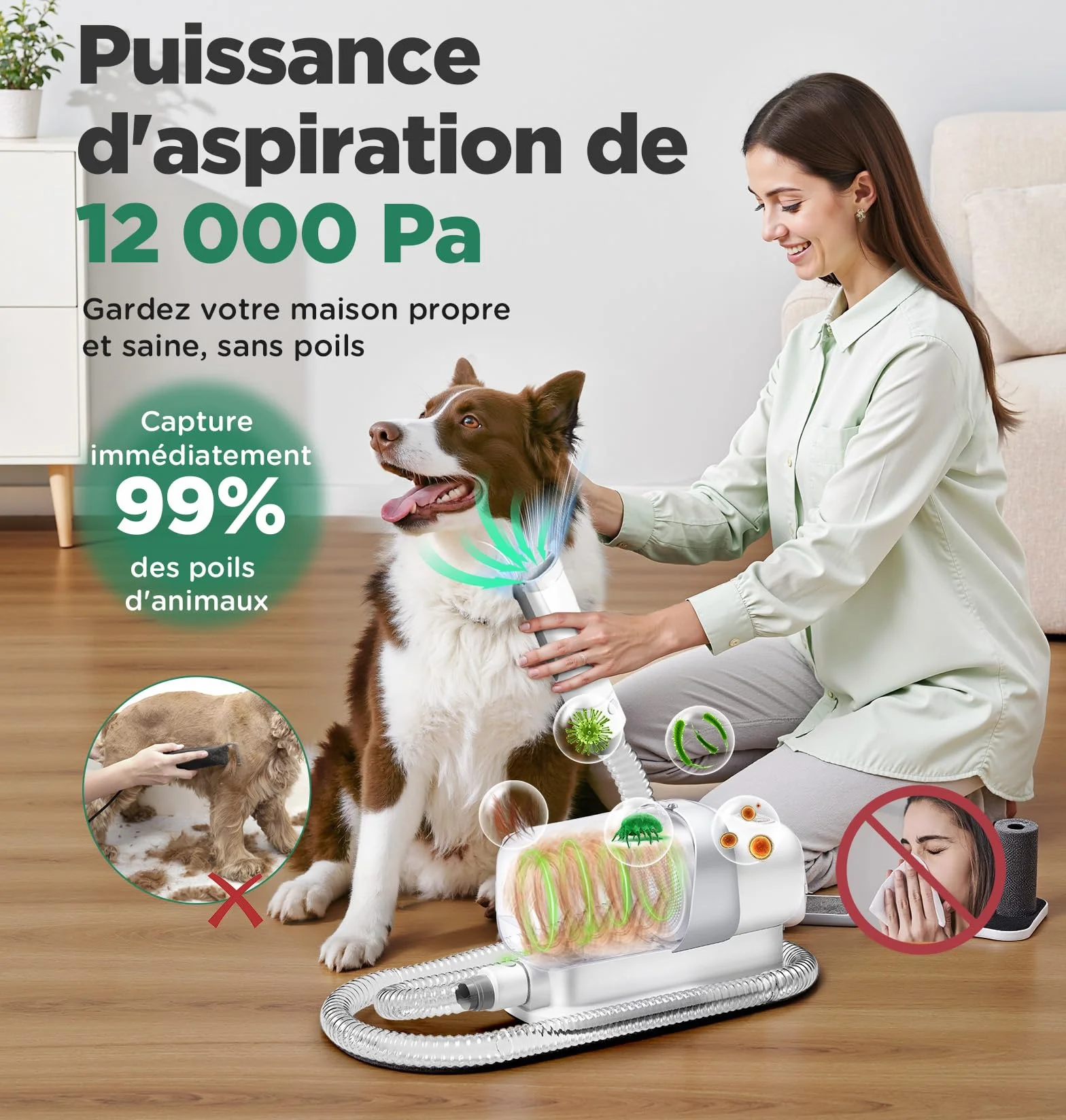 Gimars 2,3L Aspira Peli Cane 5 in 1 Kit Toelettatura Cani, Aspirapolvere Per Animali Con Spazzola, Forte Aspirazione 3k/7k/12k Pa Ultra Silenziosa Elettrico Tosatrice Per Gatto Pelo Professionale
