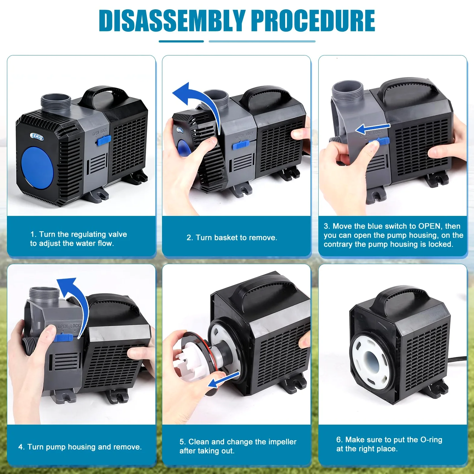 EXLECO Super Eco Pompa Acqua per Laghetto e Filtro 16000L/H 140W, Filtro a Risparmio Energetico Sommergibile Pompa per Flusso per Stagno Acquario laghetti Carpe Koi CTP-16000