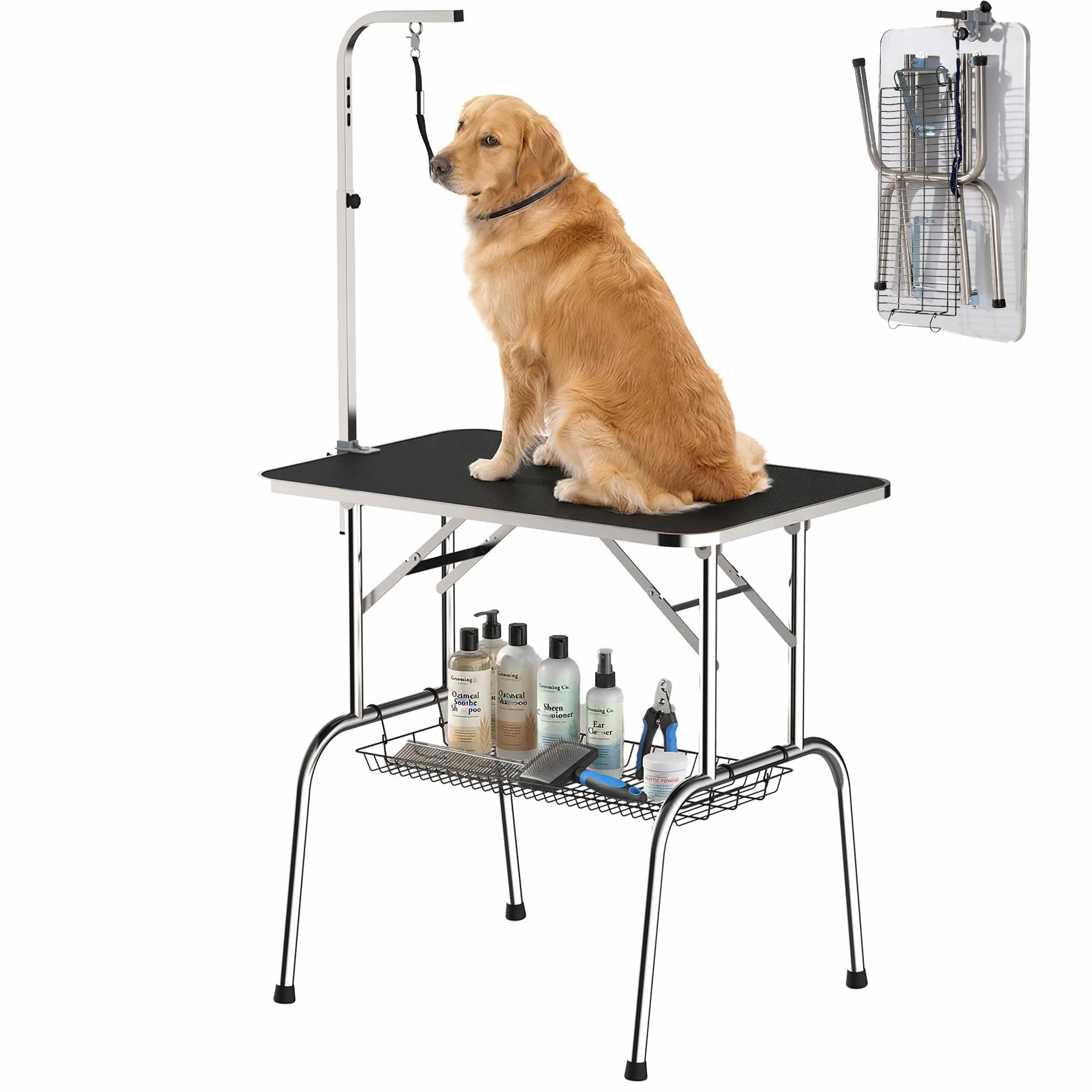 PawHut tavolo da toelettatura per animali domestici tavolo da ritaglio con cestino tavolo da toelettatura per cani tavolo da toelettatura per cani pieghevole tavolo da bagno per cani regolabile in